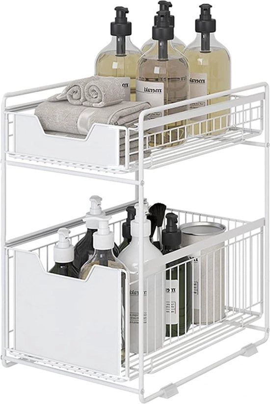 Cassettiere 2 piani per cucina e bagno in metallo con cassetti scorrevoli e cassetta estensibile per ufficio domestico bianco