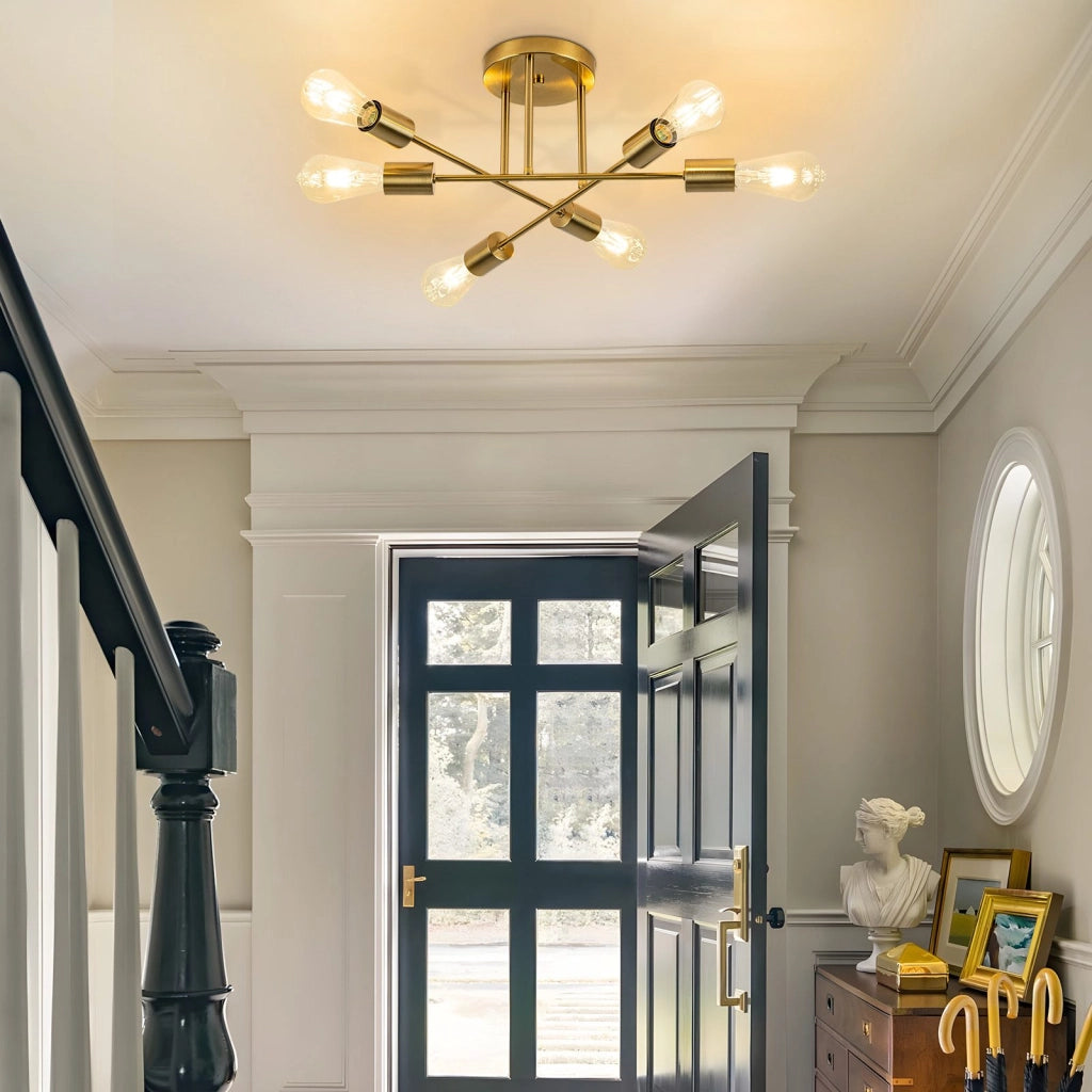 ZMH Lampada da soffitto vintage dorata 6 fiamme E27 per soggiorno
