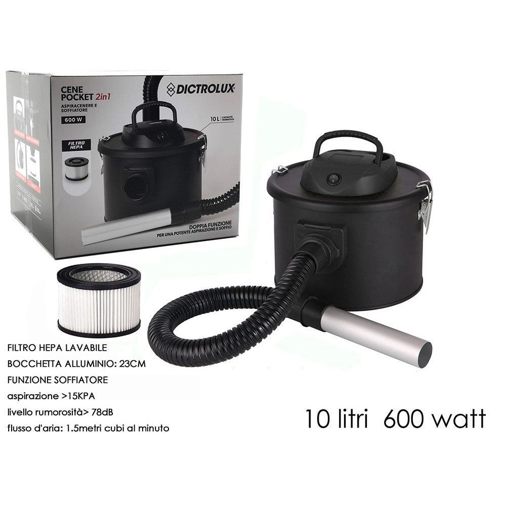 Trade Shop - Aspiracenere Professionale Doppia Funzione Soffiatore Filtro Hepa Lavabile 600w 10lt -