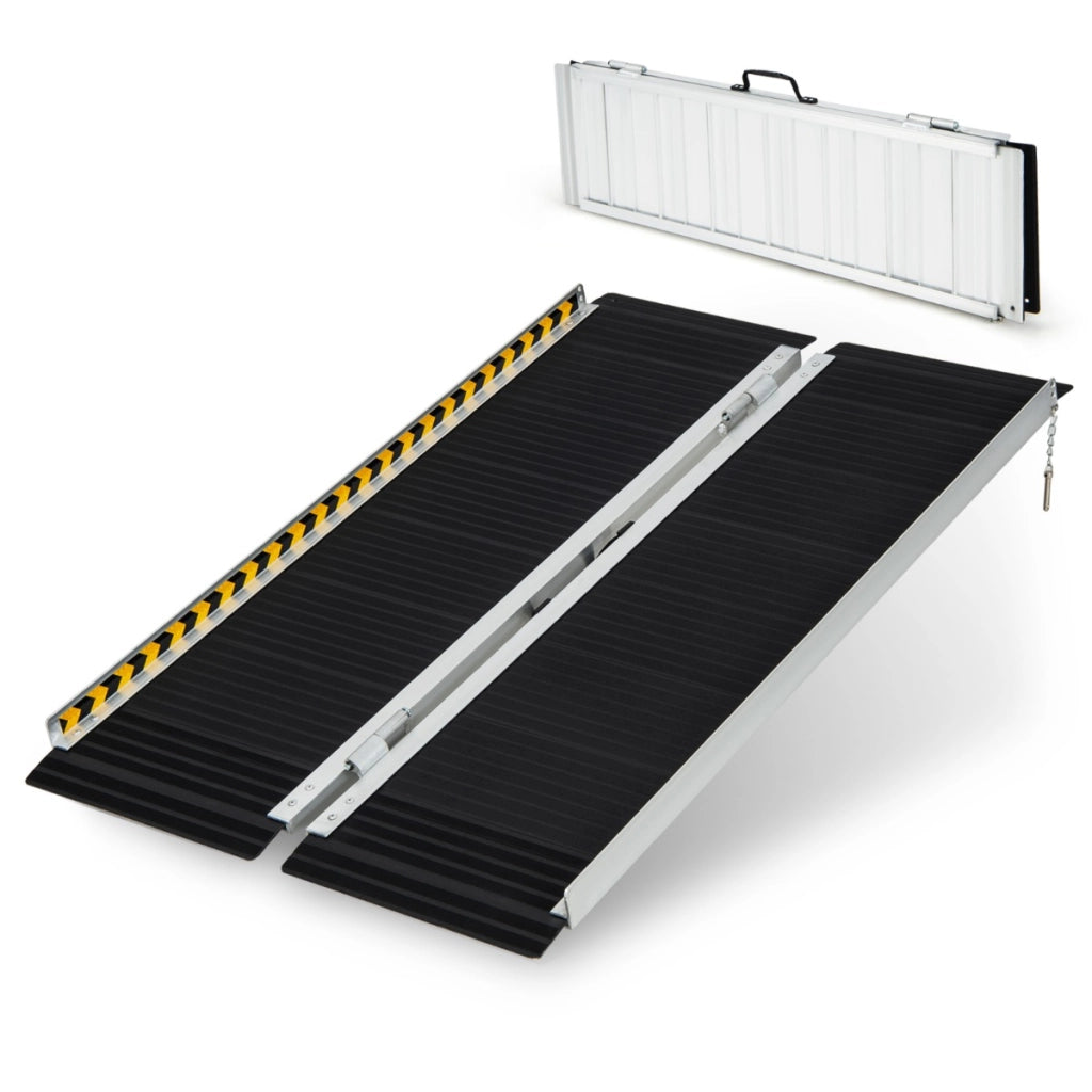 Rampa per carrozzina con piastra di transizione e superficie antiscivolo, Rampa per soglie per gradini 122x74x2cm