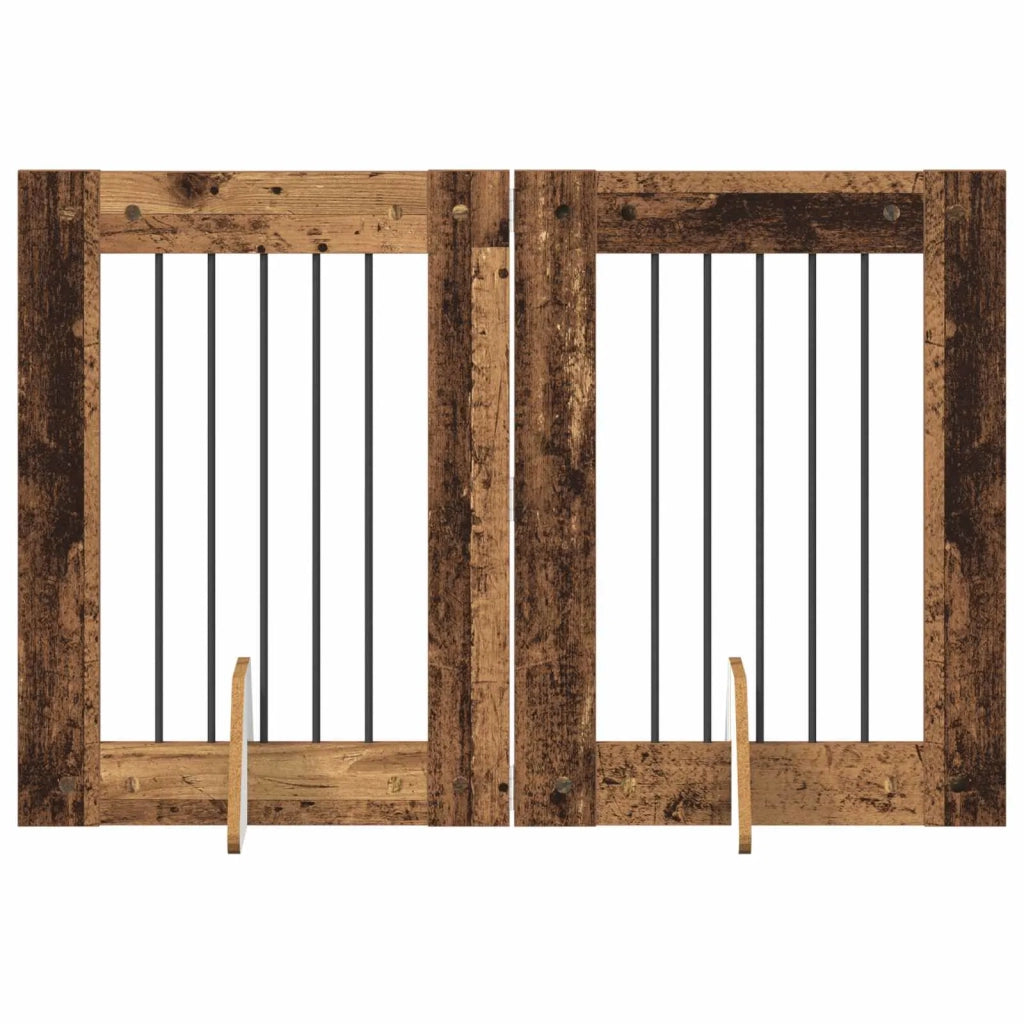 Cancello per cani con supporti 2 pcs Legno antico 60 x 80 cm