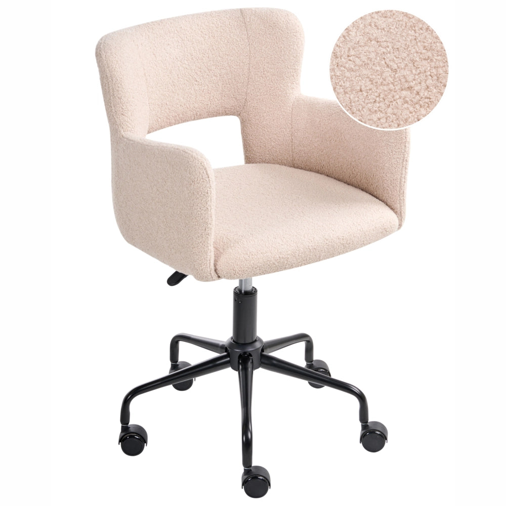 Sedia da scrivania girevole Boucle beige con schienale trapuntato regolabile in altezza moderna industriale girevole con rotelle