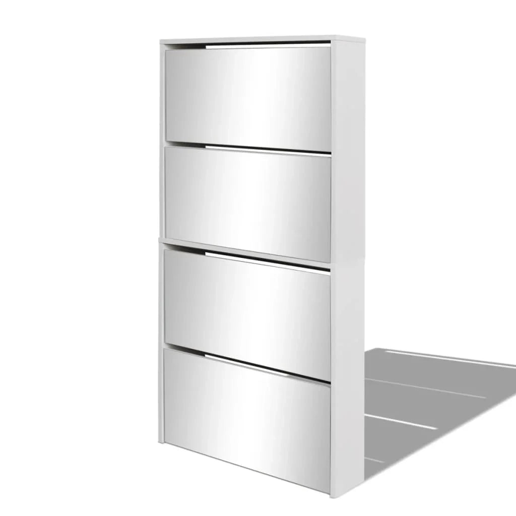 Scarpiera con 4 ripiani e specchio 63 x 17 x 134 cm bianco 02_0043395