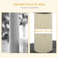 Albero Tiragraffi con Cuccia per Gatti in Legno Sisal 45x45x81 cm  Grigia