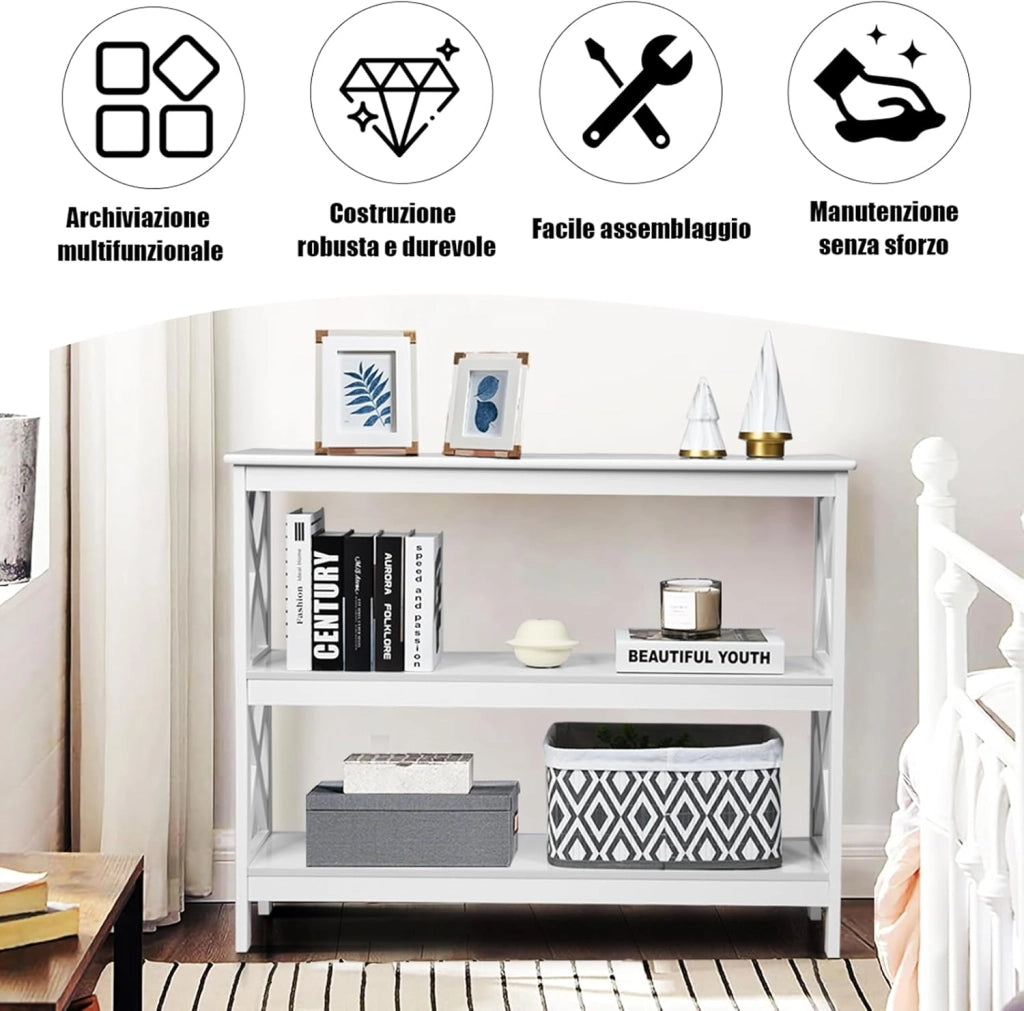 Tavolo Consolle a 2/3 Ripiani, Tavolo d’Ingresso in Legno, Mobile Multifunzionale per Soggiorno e Corridoio, 100 x 30 x 80cm, Portata Massima 30 kg (3 Ripiani, Bianco)