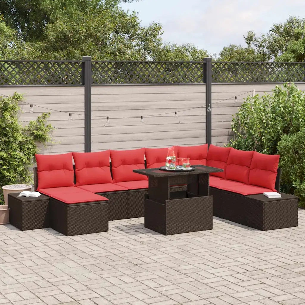Set Divano da Giardino 9 pz Marrone polyrattan 3357977