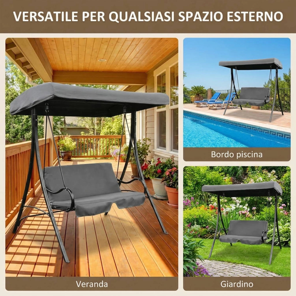 Marvin Dondolo da Giardino 2 Posti con Tetto Parasole Altalena da Esterno con Cuscino Imbottito Struttura in Acciaio Rob