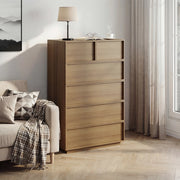 Comò con 6 cassetti, guide metalliche e blocco antiribaltamento per camera da letto e soggiorno, rovere, 80 × 48 × 127 cm