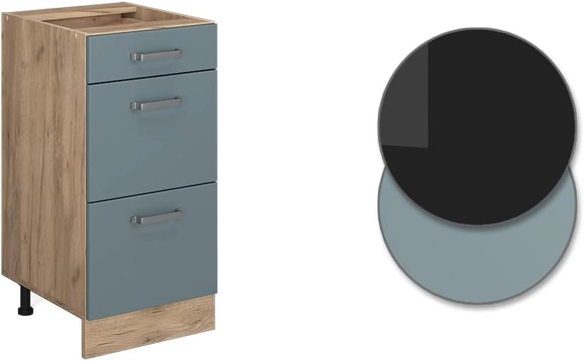 Mobiletto base per cucina R-Line, Grigio-blu, 40 cm con cassetti, senza piano di lavoro, per la libera combinazione all'interno di sistemi cucina modulari
