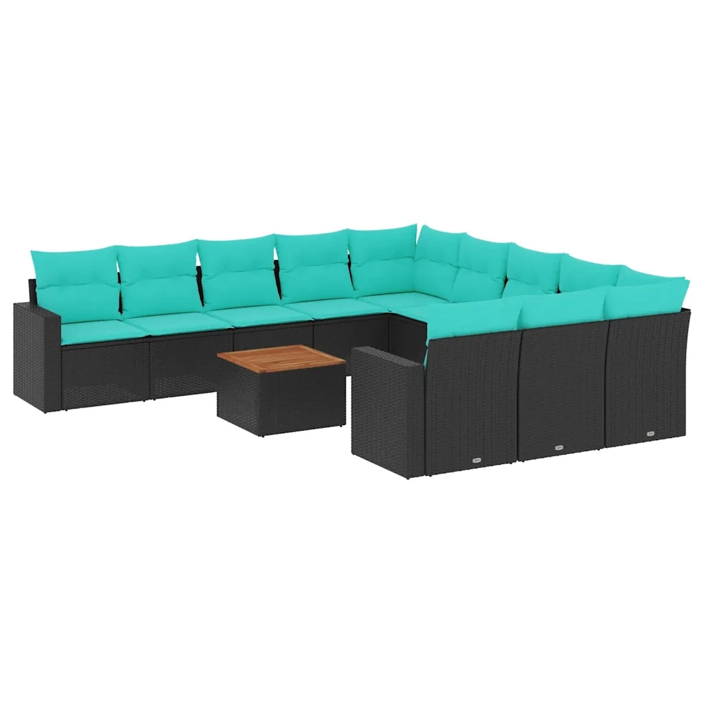 Set Divani da Giardino 12pz con Cuscini Nero in Polyrattan 3256680