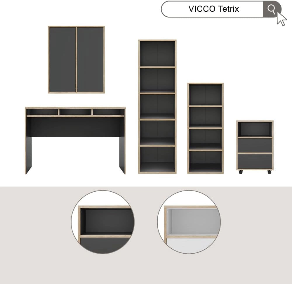 Libreria Tetrix, Bianco, 40 x 140 cm con 5 scomparti, per la conservazione di libri e decorazioni