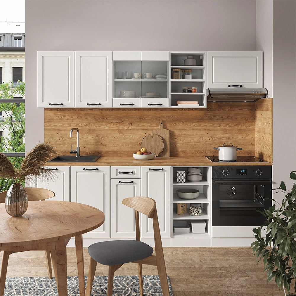 Cucina componibile R-Line Bianco rustico/Bianco 240 cm senza piano di lavoro Vicco