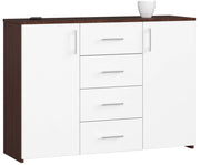 Cassettiera AKORD K45 Cassettiera Wengé 110 cm 2 ante 4 cassetti inserto frontale Bianco 110x35x80 cm