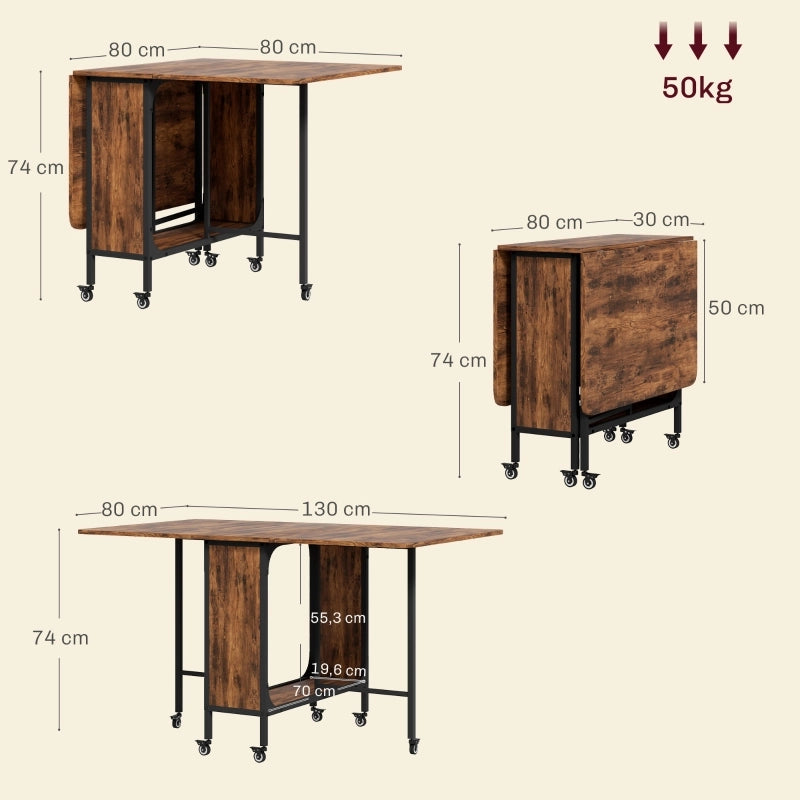 Tavolo da pranzo - pieghevole mobile per 6 persone - con ripiano - 130x80x74 cm - rosso marrone - fino a 50 kg