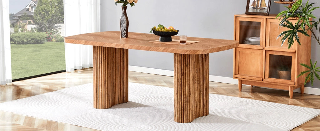 Tavolo da pranzo in MDF con base a colonna ad arco, stile moderno, per soggiorno e sala da pranzo, 180 × 90 cm