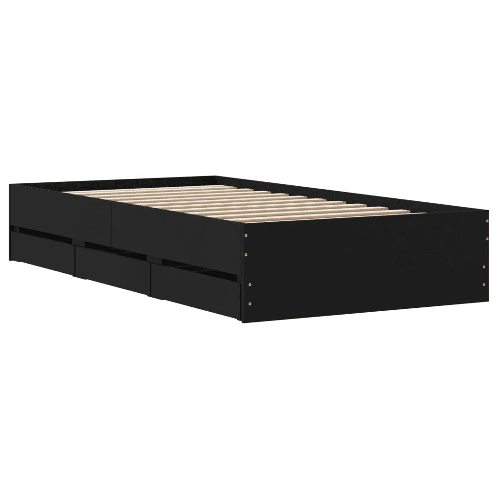 Letto singolo | Letto per adulti | Giroletto con Cassetti Nero 100x200 cm in Legno Multistrato