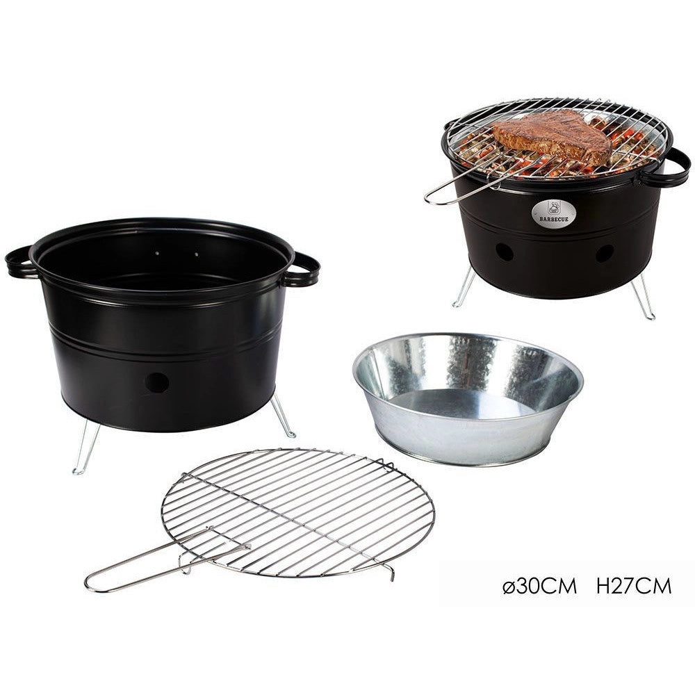 Trade Shop - Fornacella A Carbone Tonda Barbecue Portatile Ripiano Griglia Acciaio Cuoci Carne Pesce -