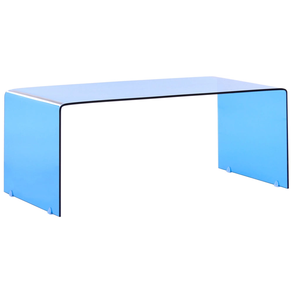 Tavolino in vetro blu con finitura semitrasparente 100 x 50 cm rettangolare minimalista