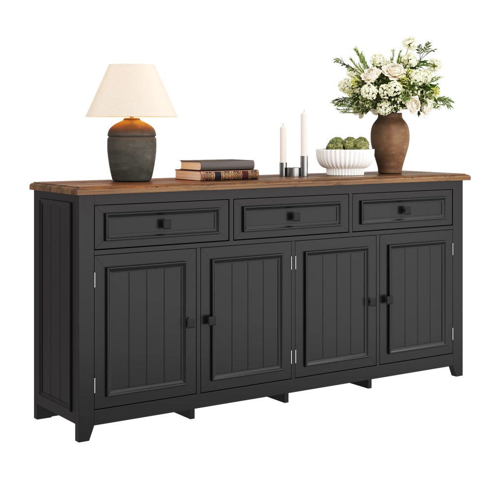 Credenza Nera 160 cm Mobile Buffet Moderno in MDF con 4 Ante e 3 Cassetti
