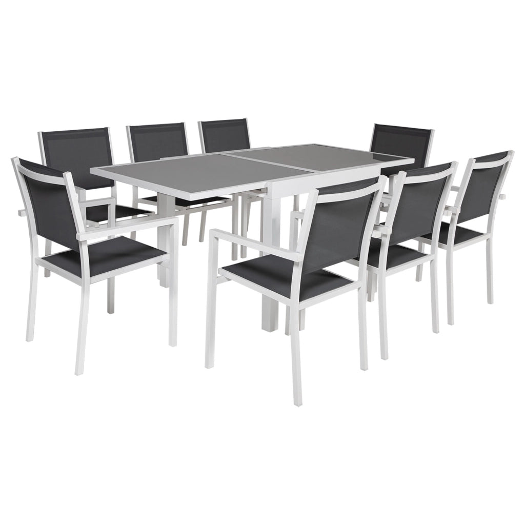 LAMPEDUSASet di mobili da giardino allungabili in textilene grigio 8 posti - alluminio bianco