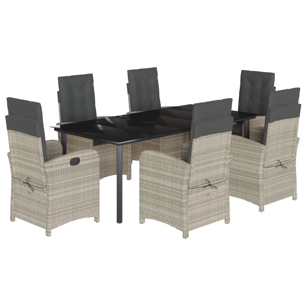 Set da Pranzo da Giardino 7 pz Cuscini Polyrattan Grigio Chiaro 3212859