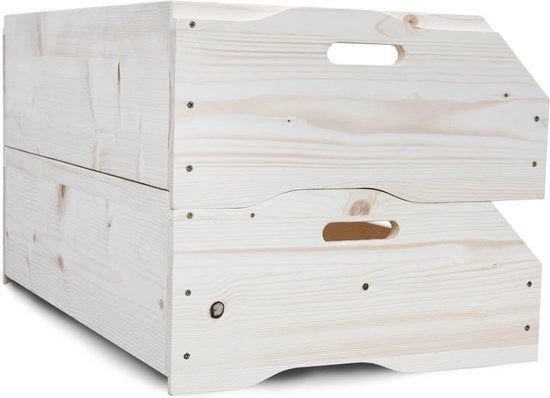 Cassa, set di 3, in legno, naturale e scatole di riserva in legno non trattato, ripiegabile, 59 x 38 x 18 cm