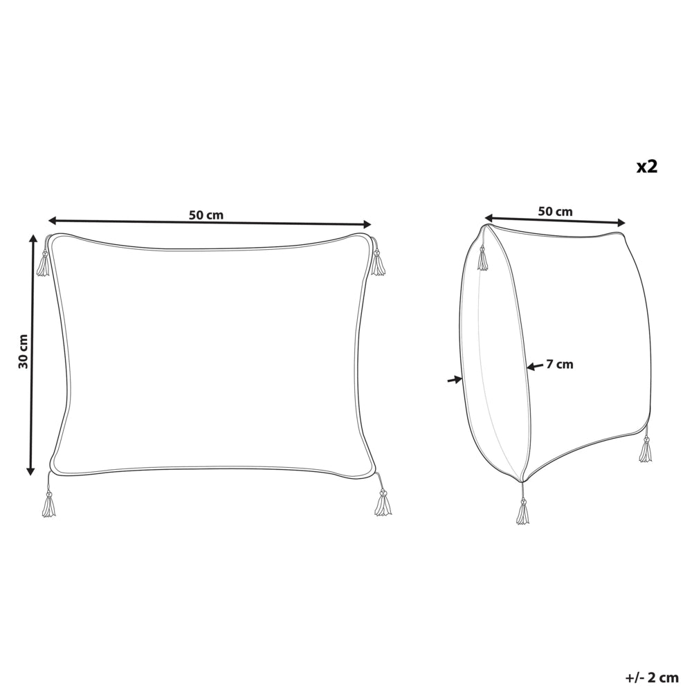 Set di 2 cuscini motivo geometrico nappe 30 x 50cm bianco e nero