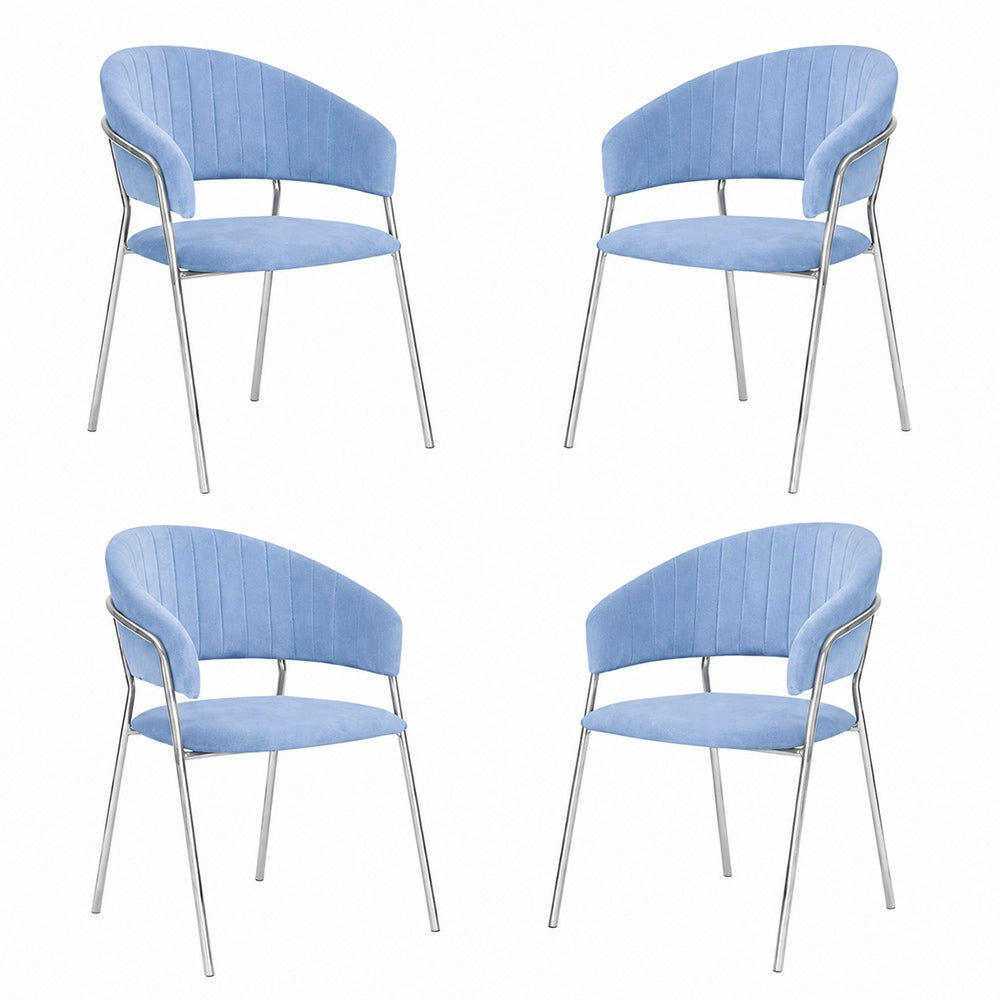 Sedie da pranzo set da 4 Aurelia in velluto celeste con gambe in ferro cromato