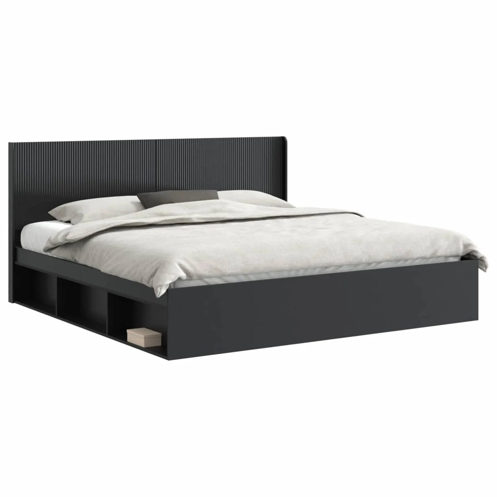 Struttura del letto con stoccaggio e testata-Giroletto con contenitore Nero 200 x 200 cm 992340