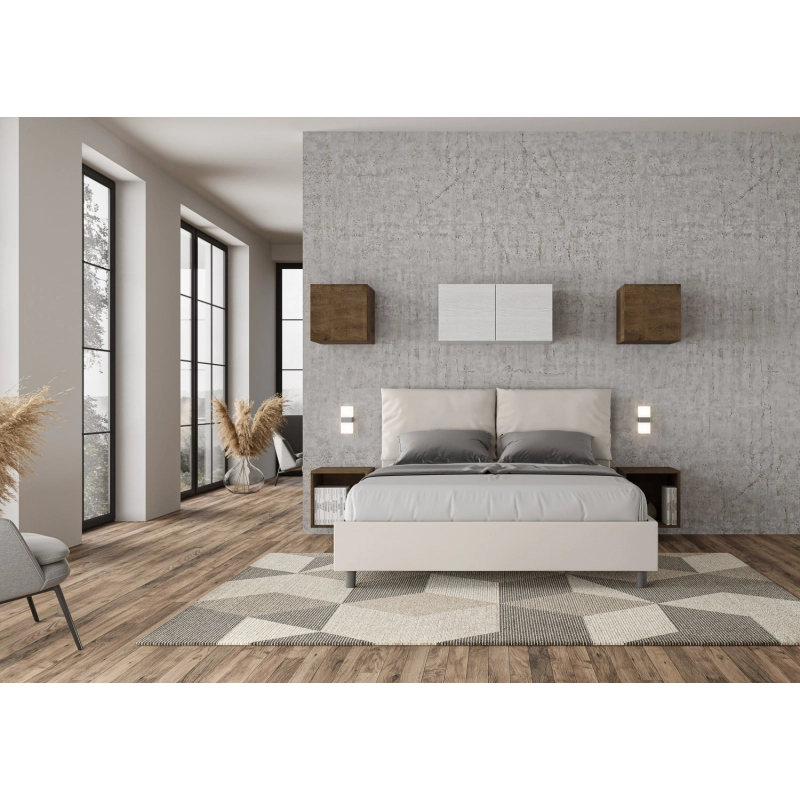 Letto imbottito Matrimoniale 160x210 cm Antea - Bianco,Similpelle,Con rete
