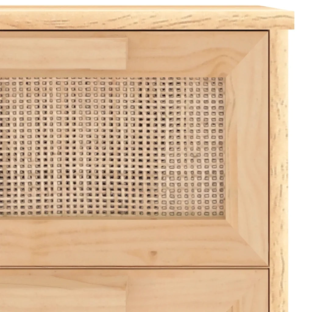 Credenza Marrone 40x30x90cm Legno Massello Pino Rattan Naturale cod mxl 12476