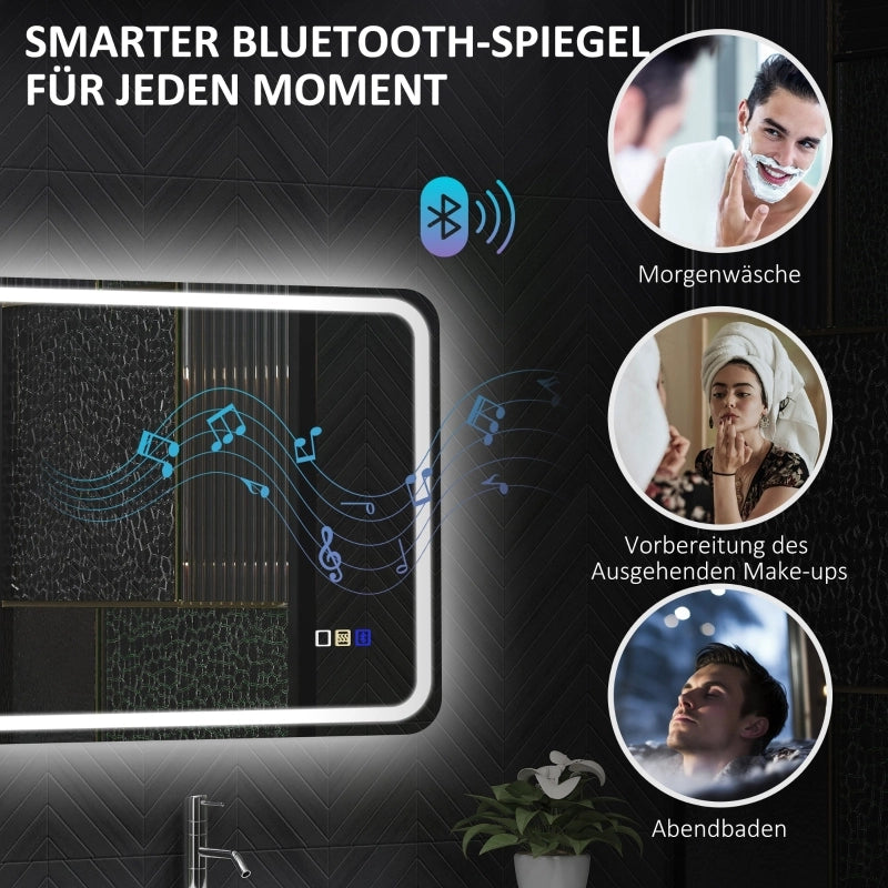 Specchio da bagno con illuminazione 50x70 cm, specchio a LED da parete con funzione musicale Bluetooth, interruttore touch, funzione memoria,
