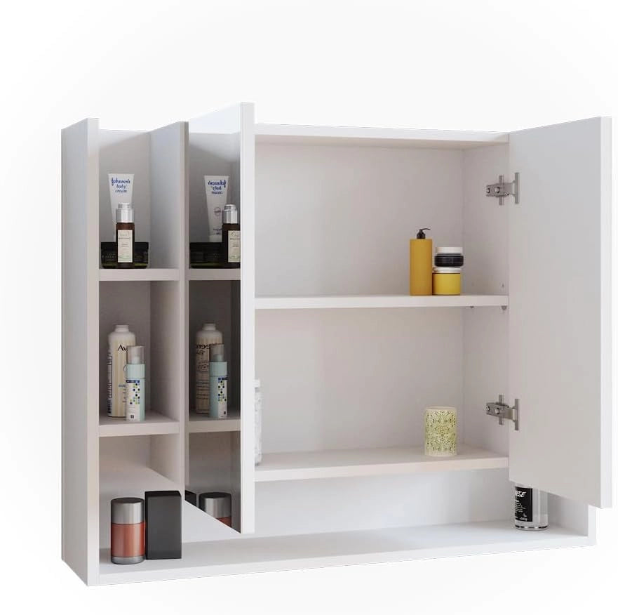 Specchio contenitore bagno Elira, Bianco, 80.2 x 64 cm, per montaggio a parete con ripiani aperti
