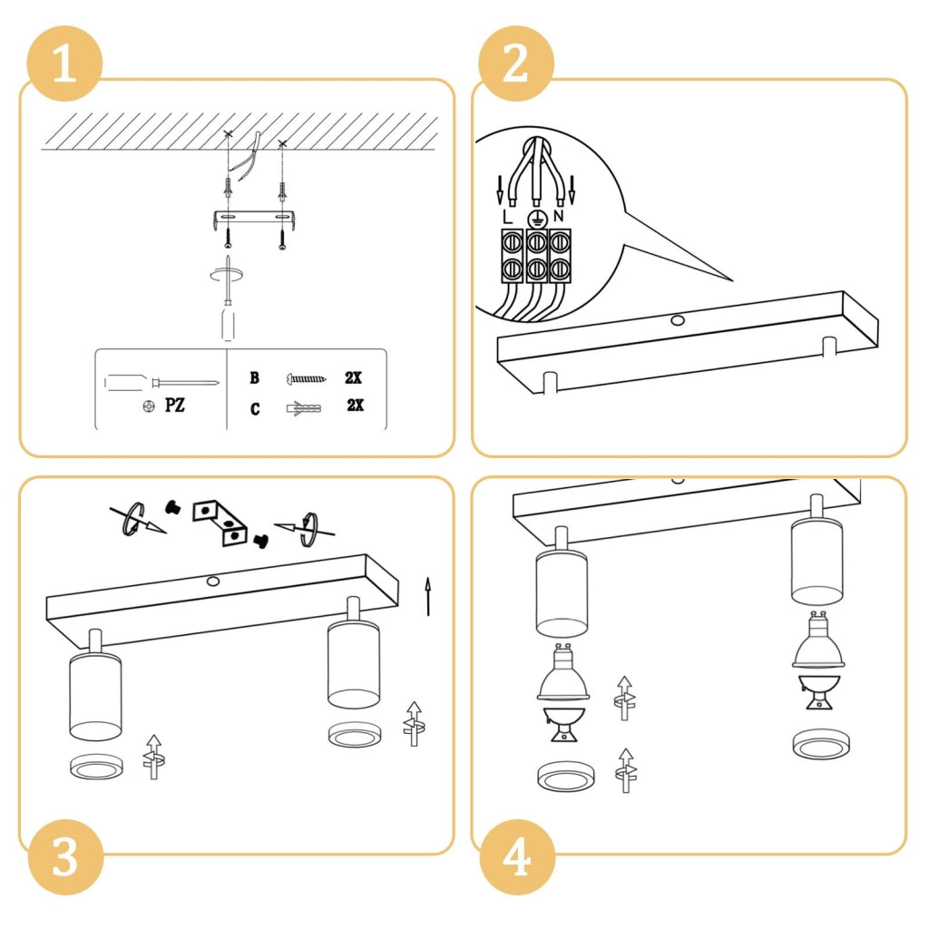 ZMH Faretto da soffitto LED 2 fiamme GU10 plafoniera in acrilico orientabile a 350° per soggiorno