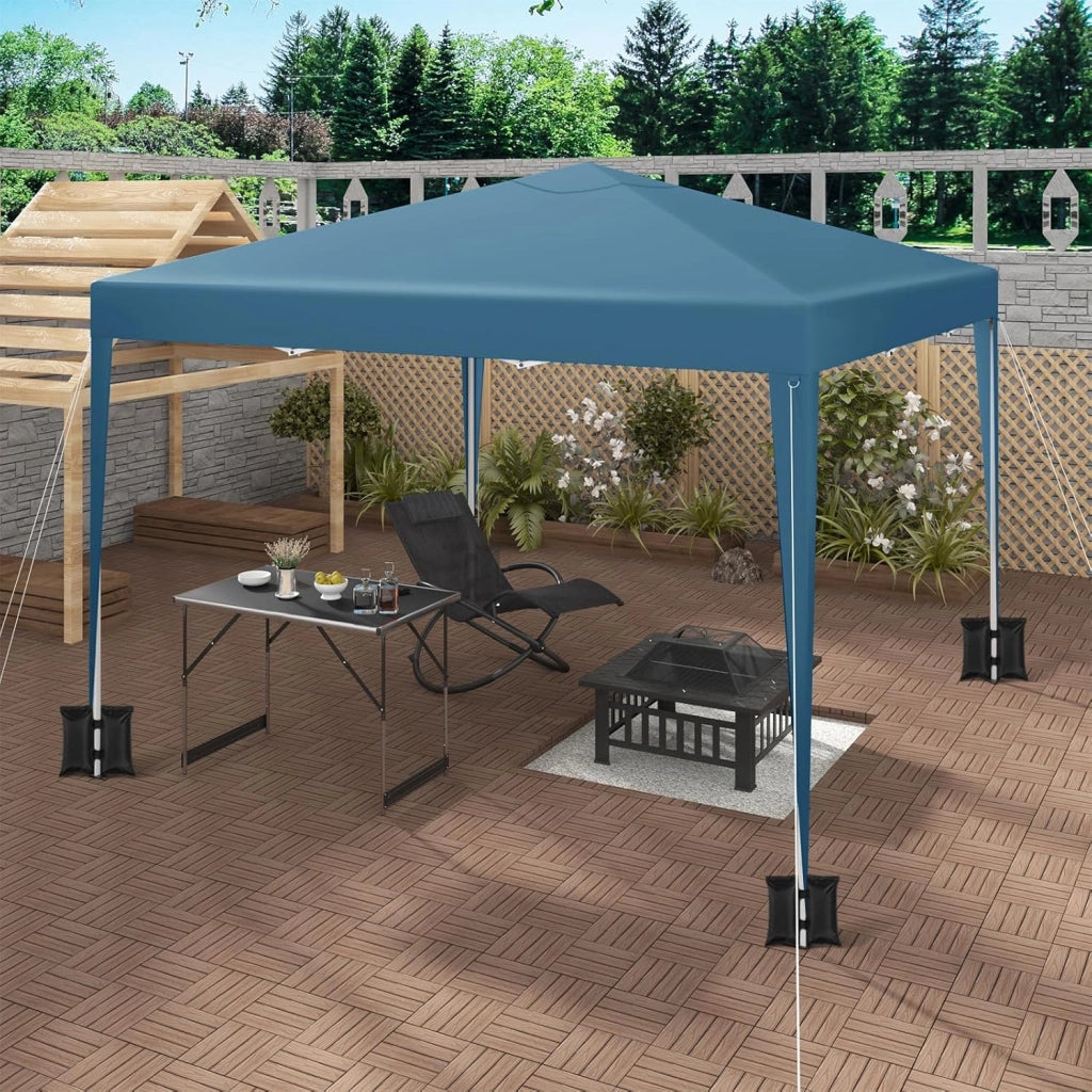 Gazebo da Giardino Richiudibile 3x3m Gazebo da Esterno in Ferro Regolabile in Altezza Tendone Pieghevole con Set di 4 Sacchi di Sabbia, Facile da Montare Blu