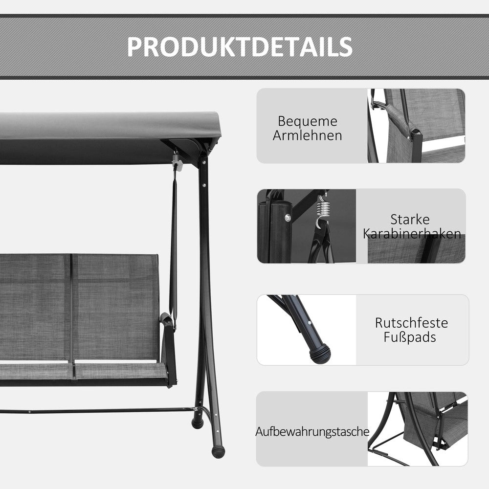 Dondolo da Giardino 3 Posti con Tettuccio ¨C Xylo ¨C Alluminio, Grigio, 196x128x172 cm