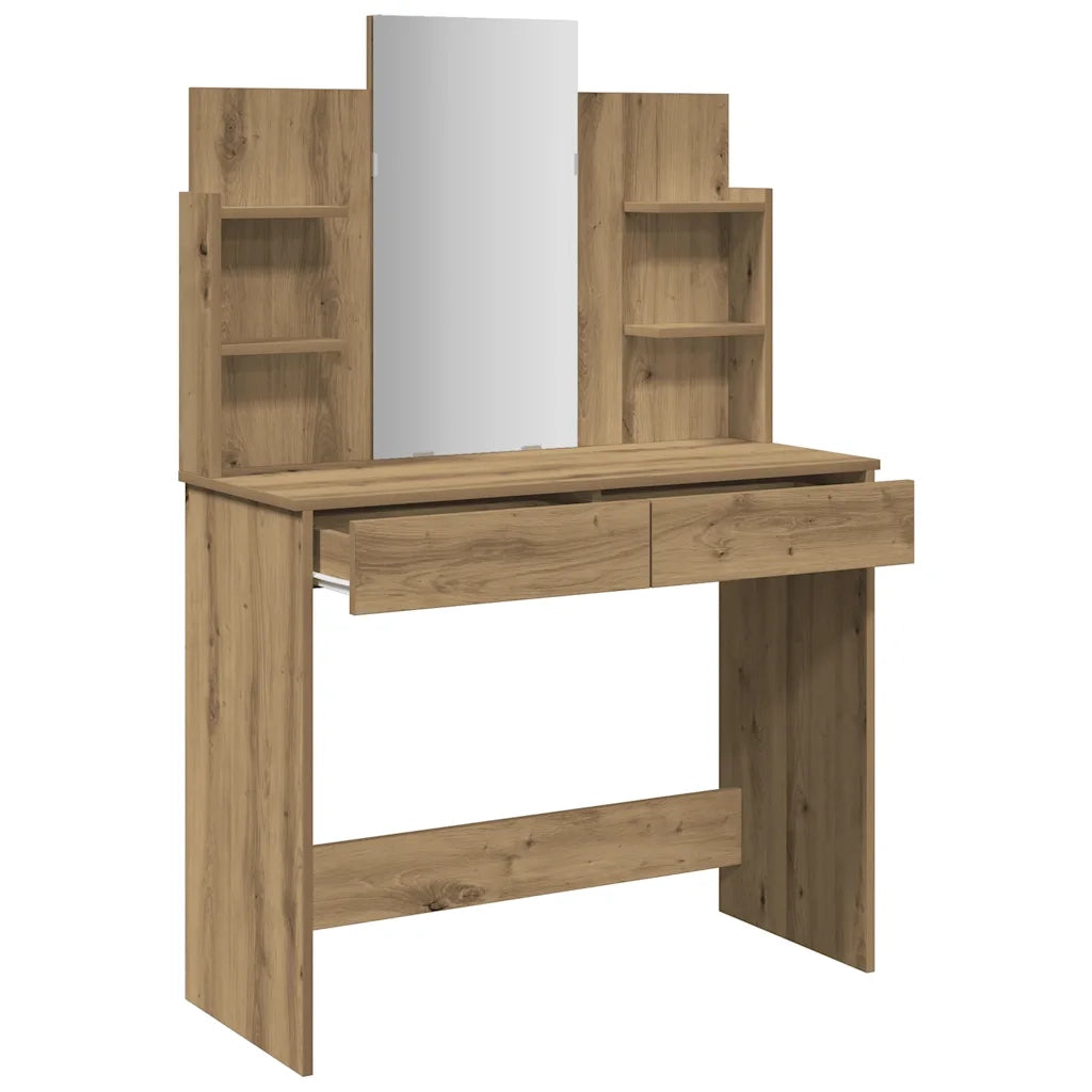Toeletta con Specchio-Tavolo da Vanit¨¤ Rovere Artigianale 96x39x142 cm