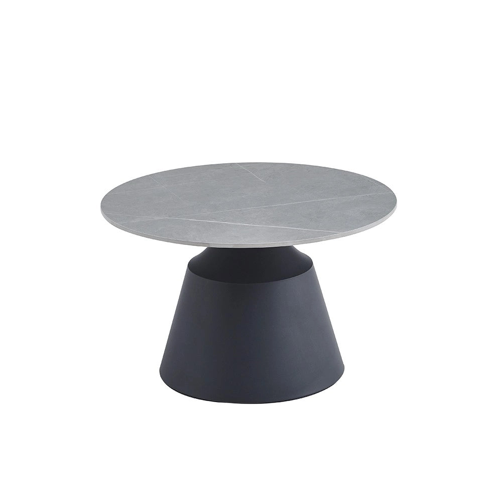 Set Tavolini Dual Rotondi in Ceramica Grigio Opaco con Struttura in Metallo Nero – Coppia Tavoli Salotto Moderni