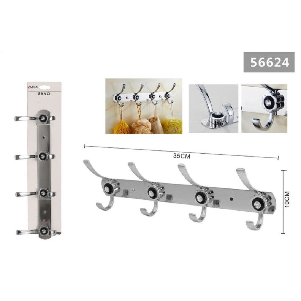 Trade Shop - Appendino A 4 Ganci Appendi Abiti Asciugamano Bagno Fiore Diamante 35x10cm 56624 -