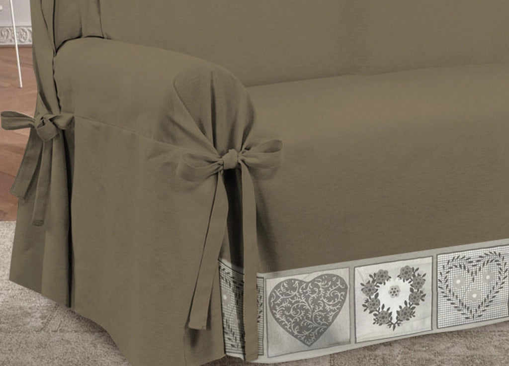 Copridivano Fodera Telo Protezione Divano Con Laccetti Fiocco Balza Cuori - Poltrona - Cuori