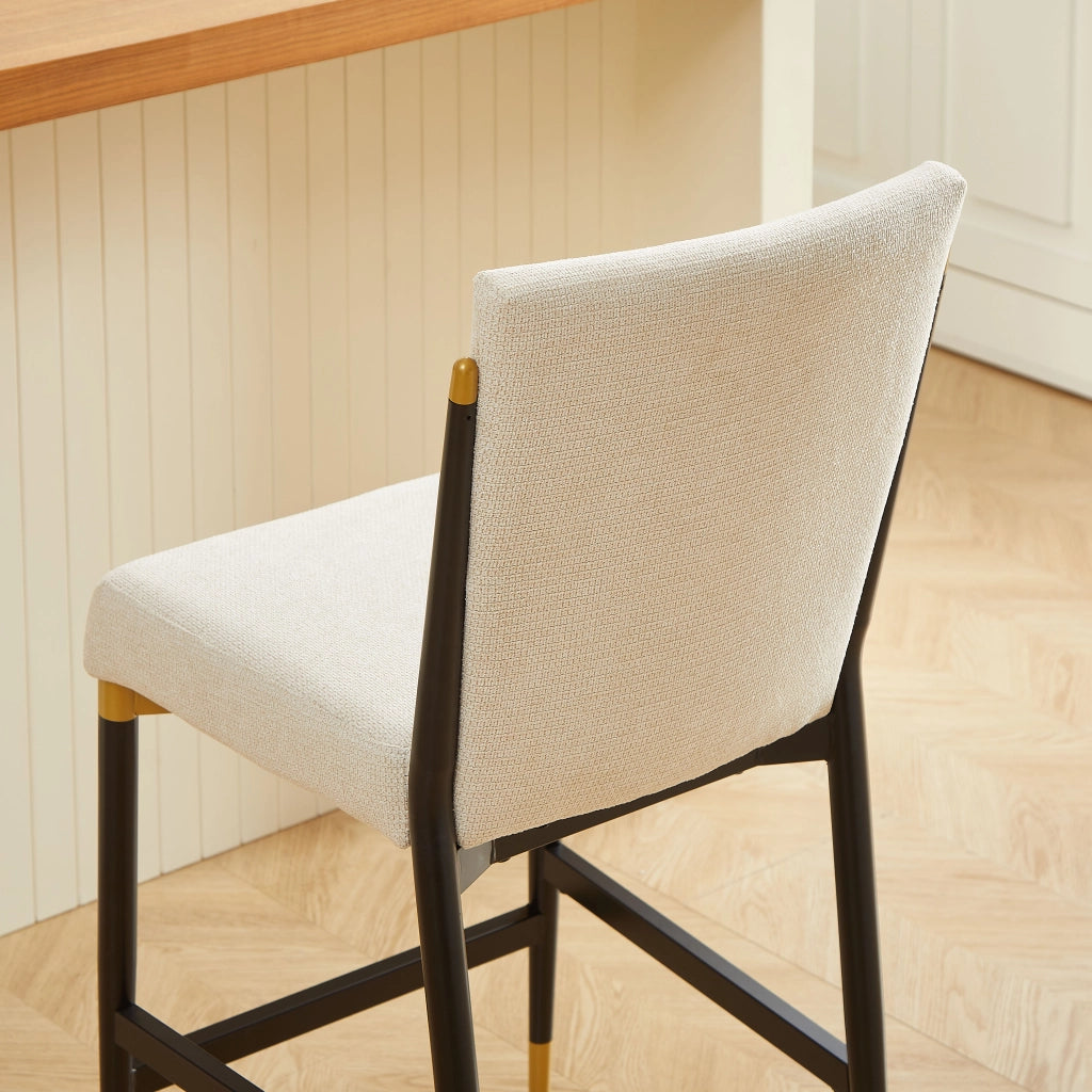 Set di 2 sgabelli da bar con poggiapiedi rettangolare per cucina in tessuto beige