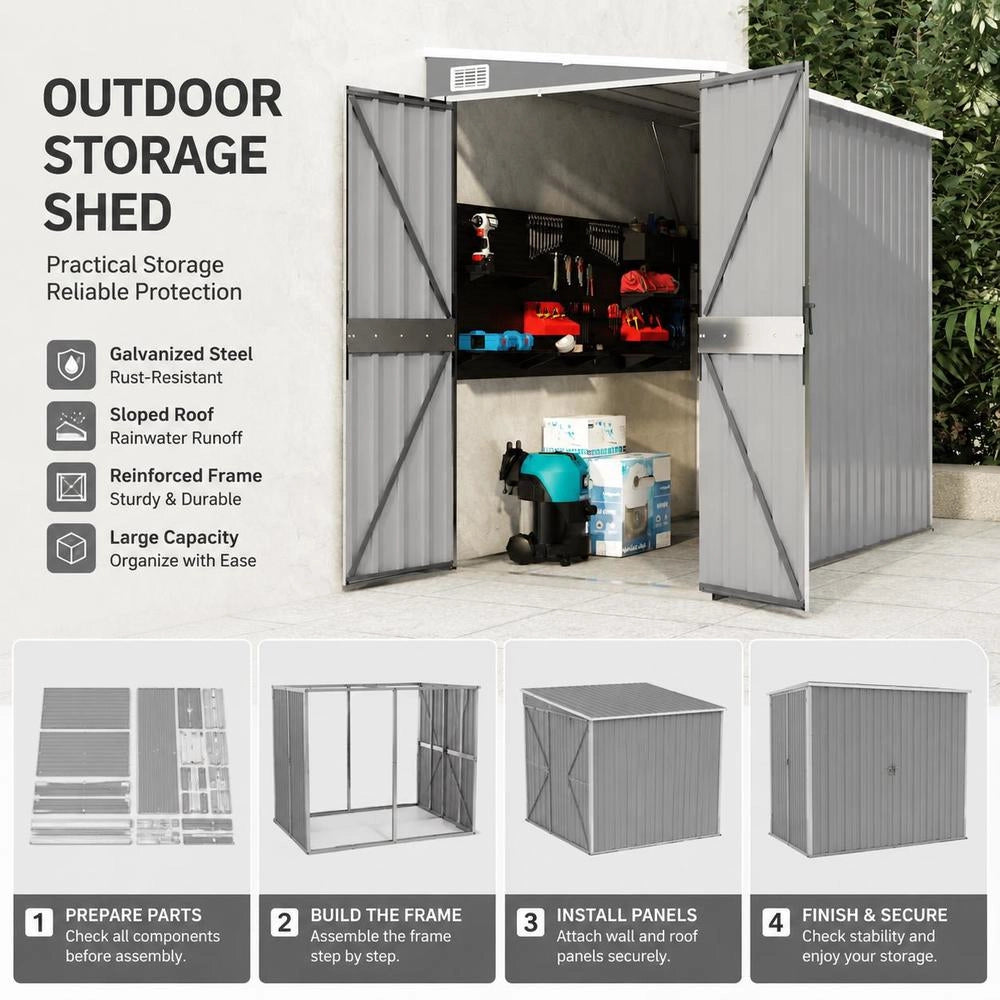 Garden Shed, Grey, 118x194x178 Cm, Galvanized Steel