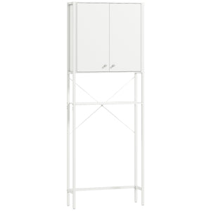 Mobile Bagno Sopra WC e Lavatrice 64x20x180 cm con Armadietto in MDF Bianco