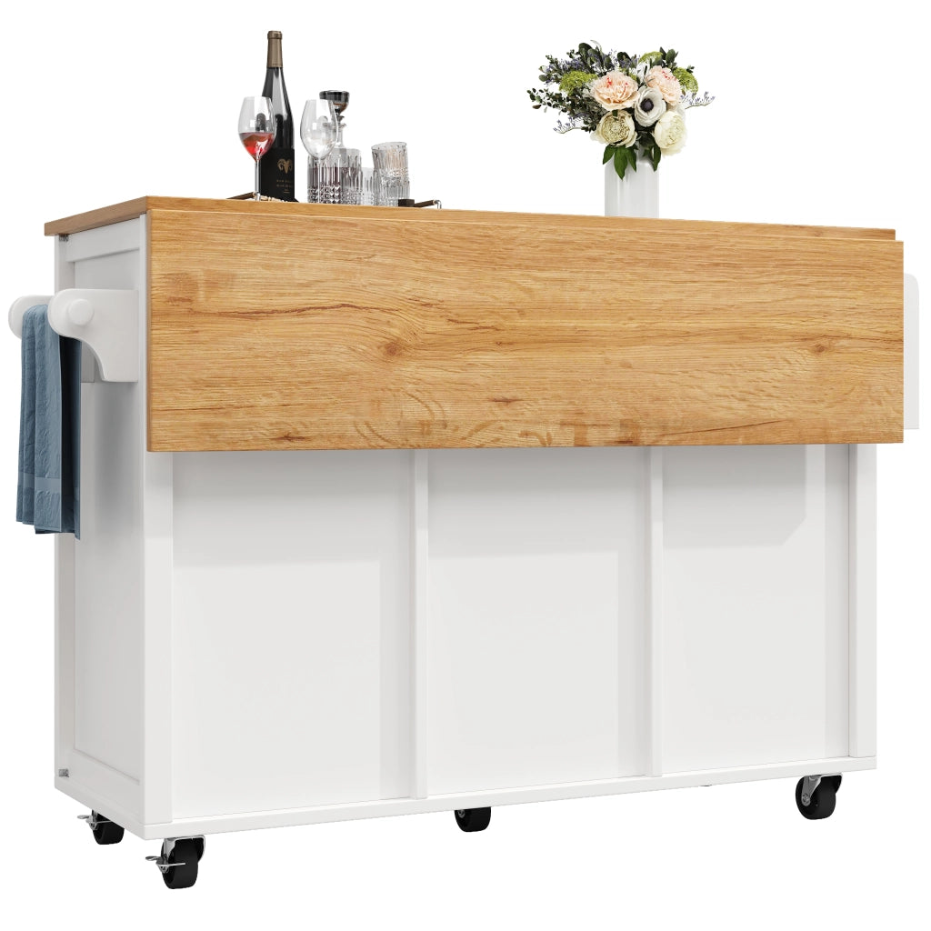 Carrello da Cucina con 2 Cassetti; 2 Ante; Piano Pieghevole; Portasciugamani; Portabottiglie; Bianco