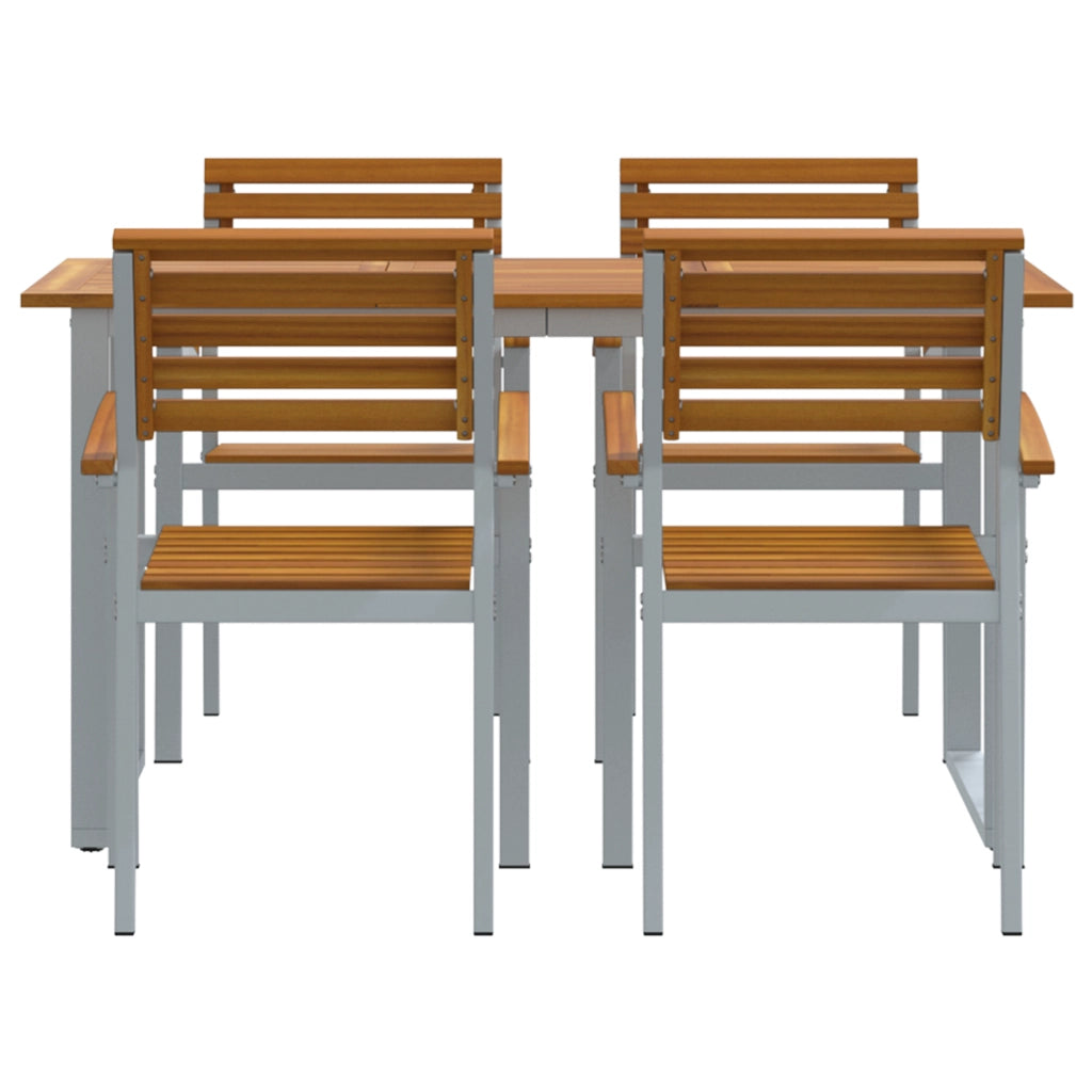 Set da Pranzo per Giardino da 5 Pezzi in Legno di Acacia Solido e Metallo