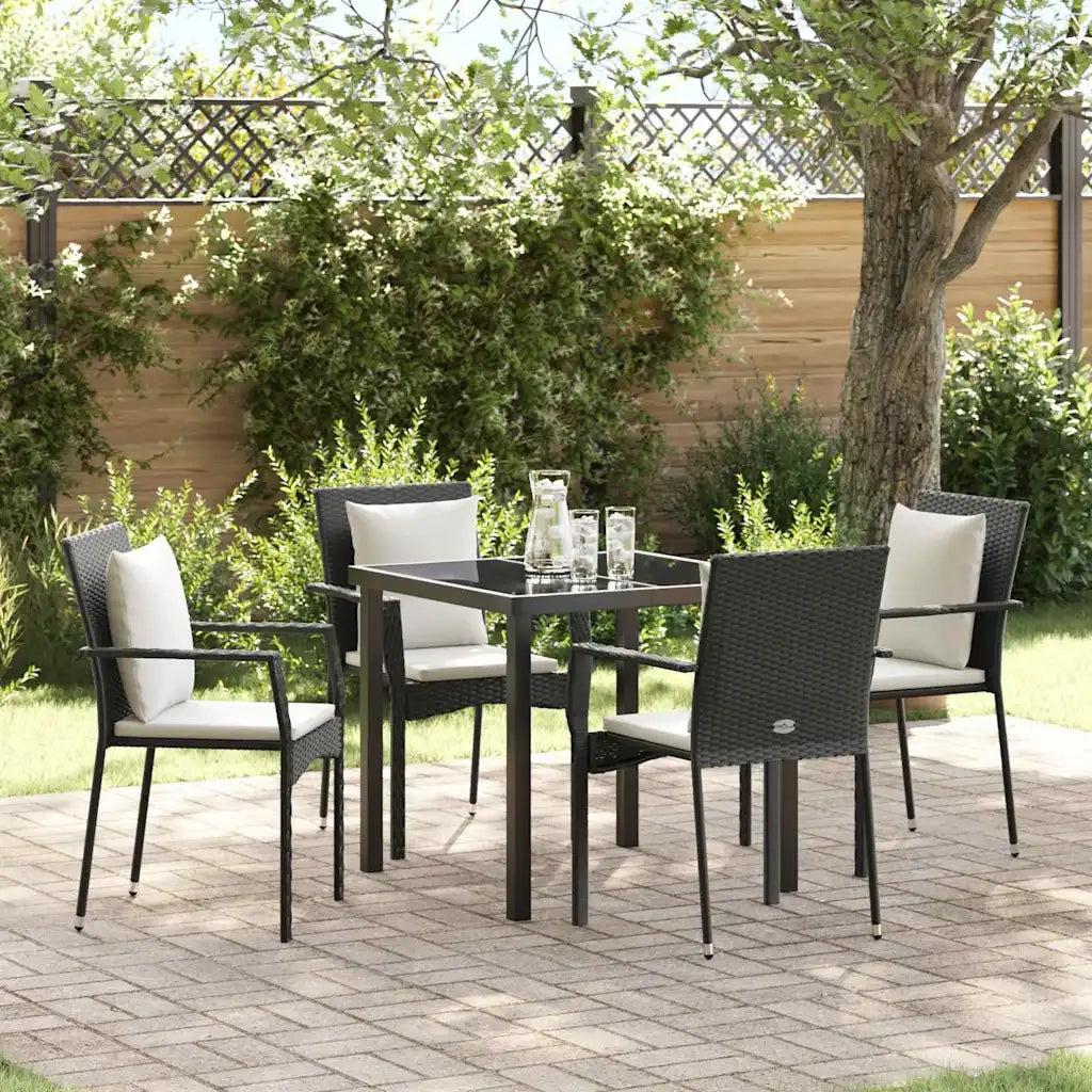 Set da Pranzo per Giardino con cuscino 5 pcs Nero polyrattan