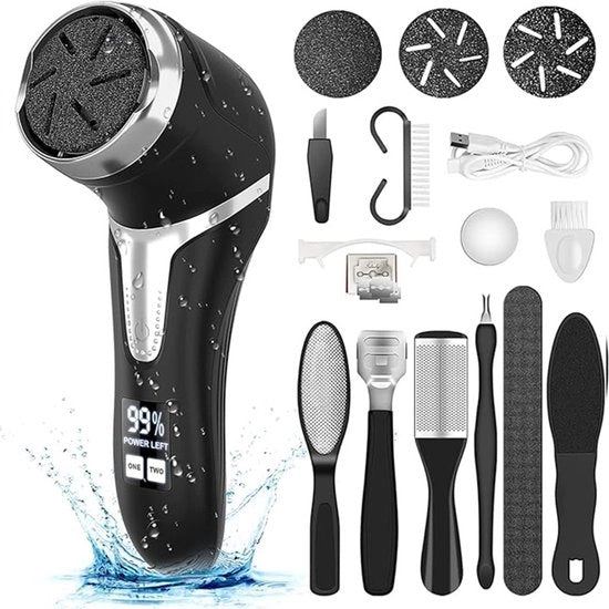 Pulitore elettrico per piedi, kit pedicure portatile, rasoio elettrico per piedi ricaricabile impermeabile - nero