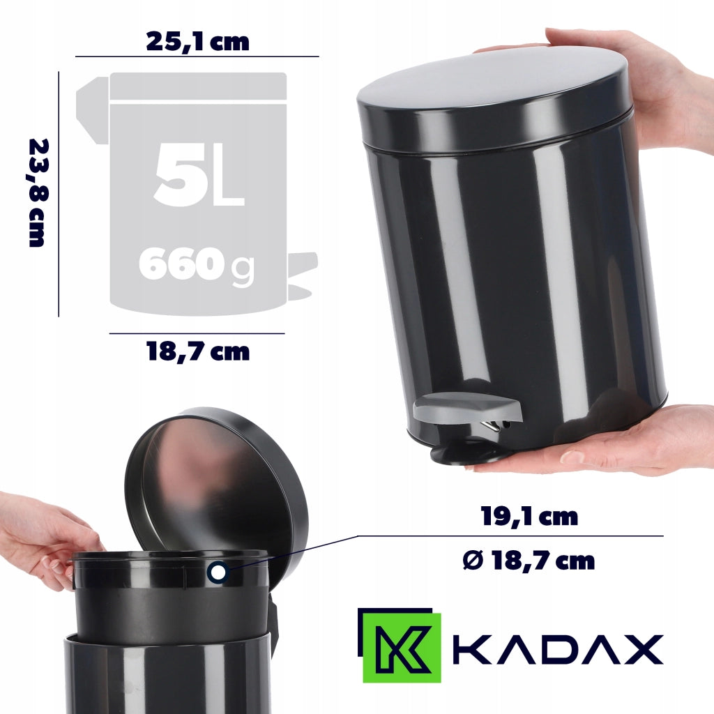 Pattumiera KADAX da 5 litri con pedale, in acciaio nero