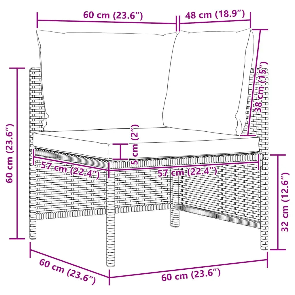 Set Divani da Giardino 3 pz con Cuscini in Polyrattan Nero 313519