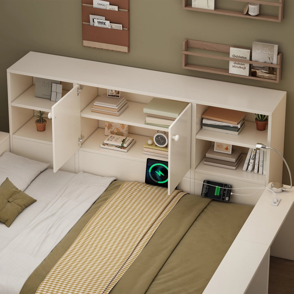 Letto a Divanetto 90 x 200 cm; Letto Singolo - Estraibile; USB e Type-C - Bianco
